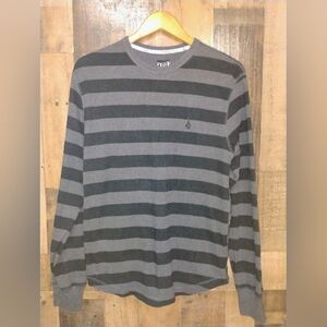 Volcom Mens Striped Long Sleeve Thermal Shirt Size Large Gray Black